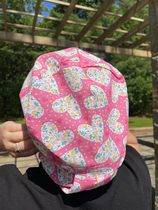 Floral Hearts Scrub Cap - European Style