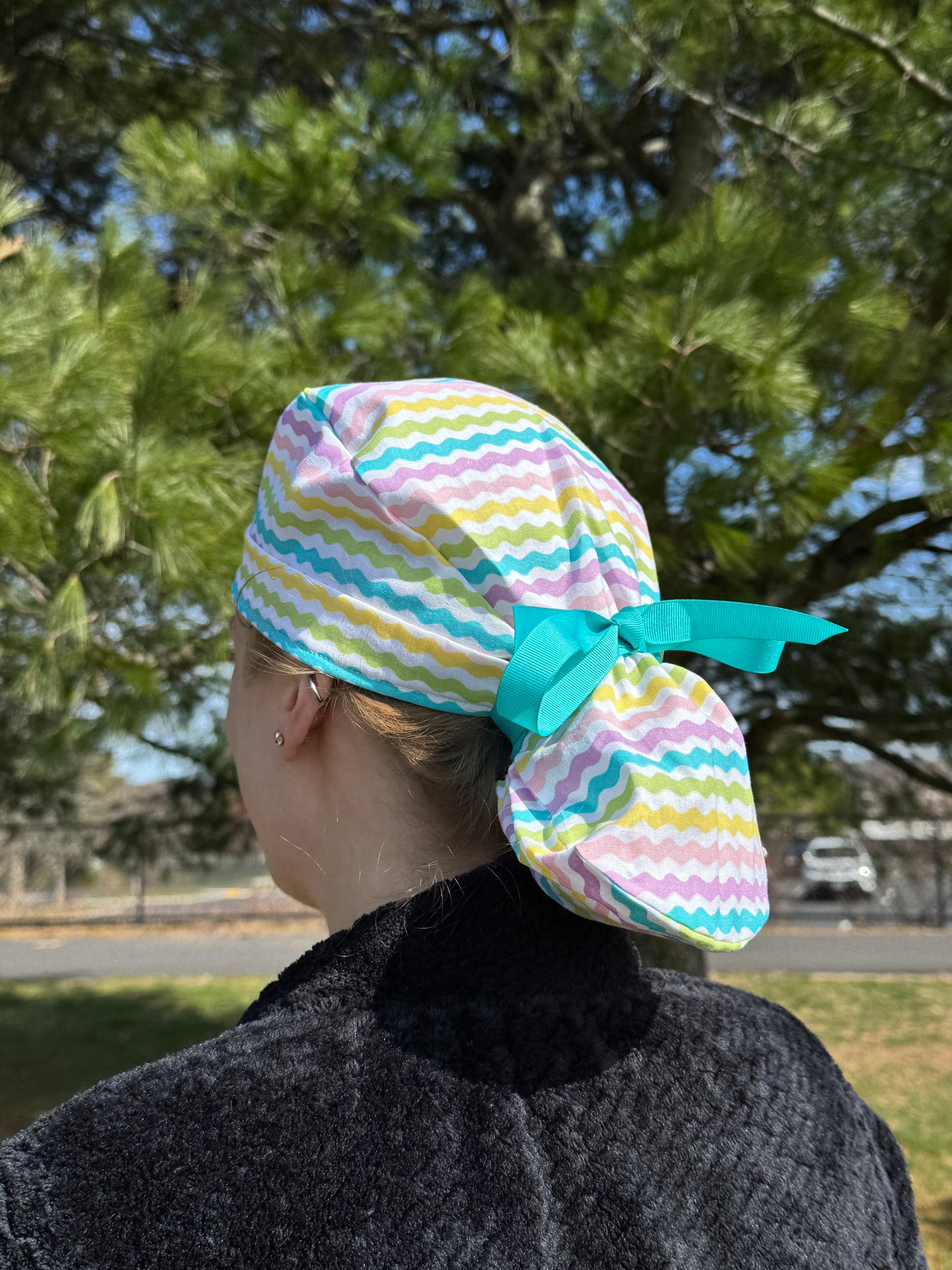 Easter Ribbon Scrub Cap - Satin Lining Available - Multiple Styles