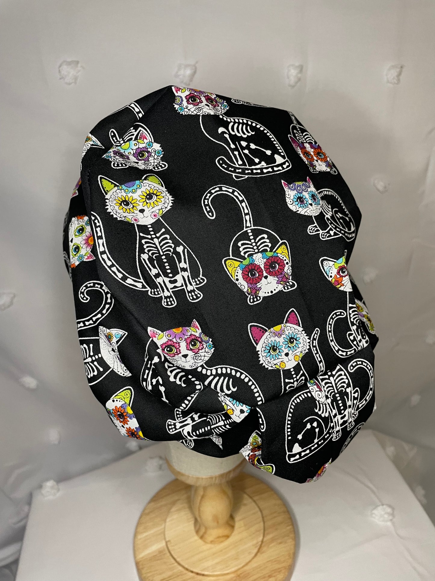 Kitty Sugar Skulls Scrub Cap - Satin Lining Available - Multiple Styles