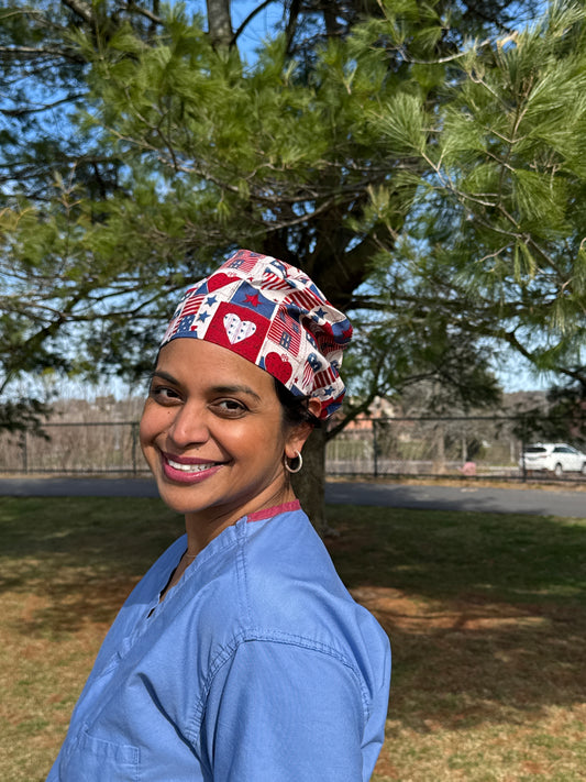 Patriotic Hearts Scrub Cap - European Style
