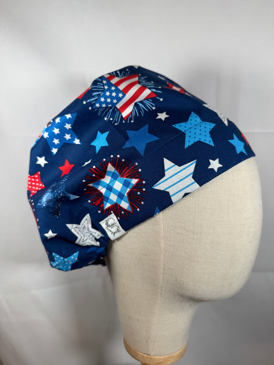 Patriotic Stars Scrub Cap - Satin Lining Available - Multiple Styles