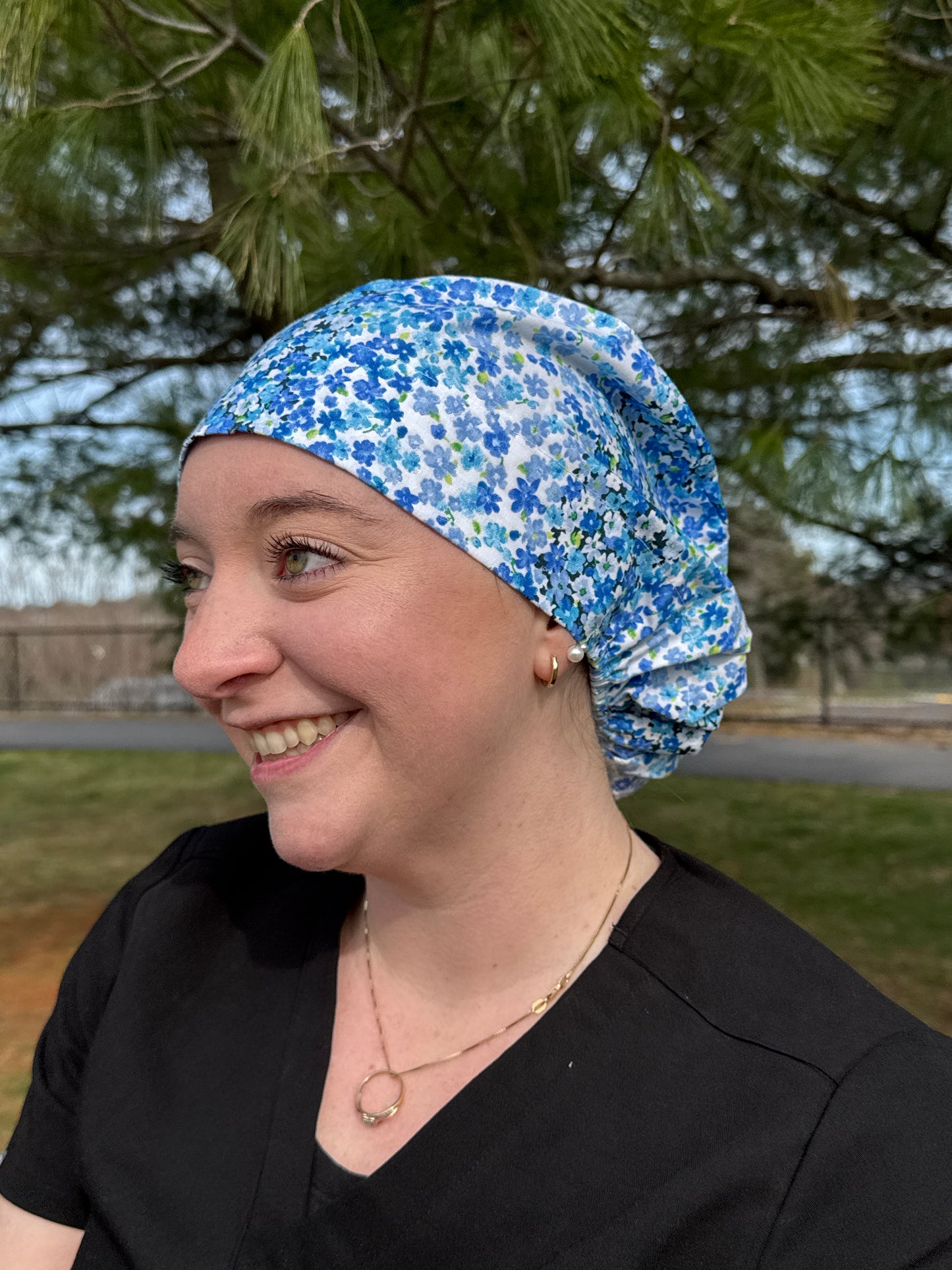 Small Blue Floral Scrub Cap - Multiple Styles