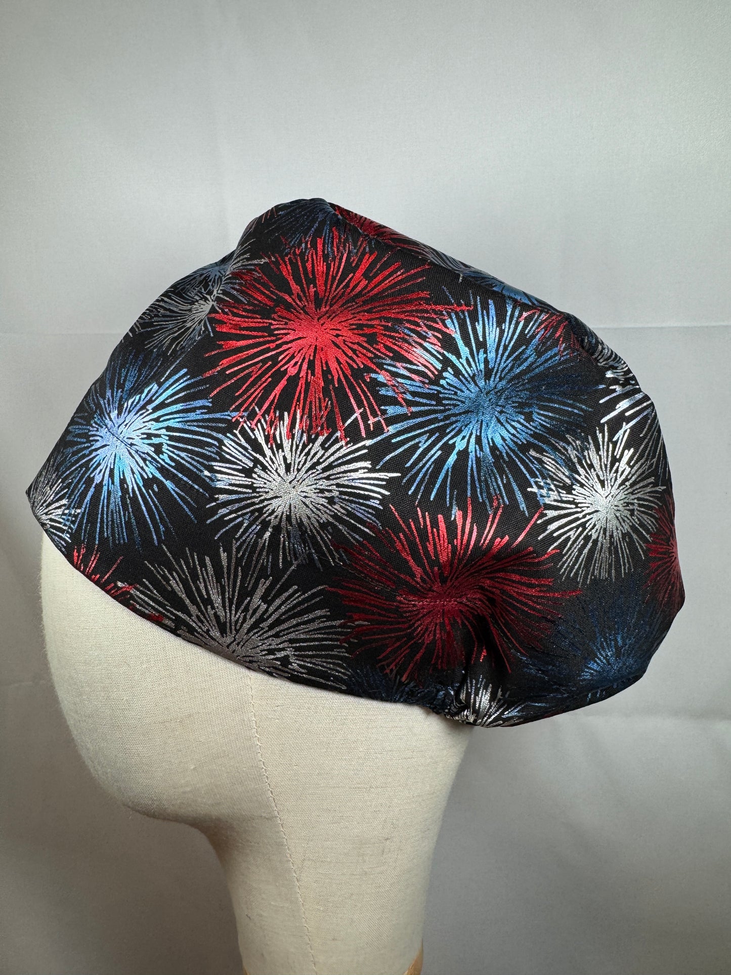 Metallic Fireworks Scrub Cap - Satin Lining Available - Multiple Styles