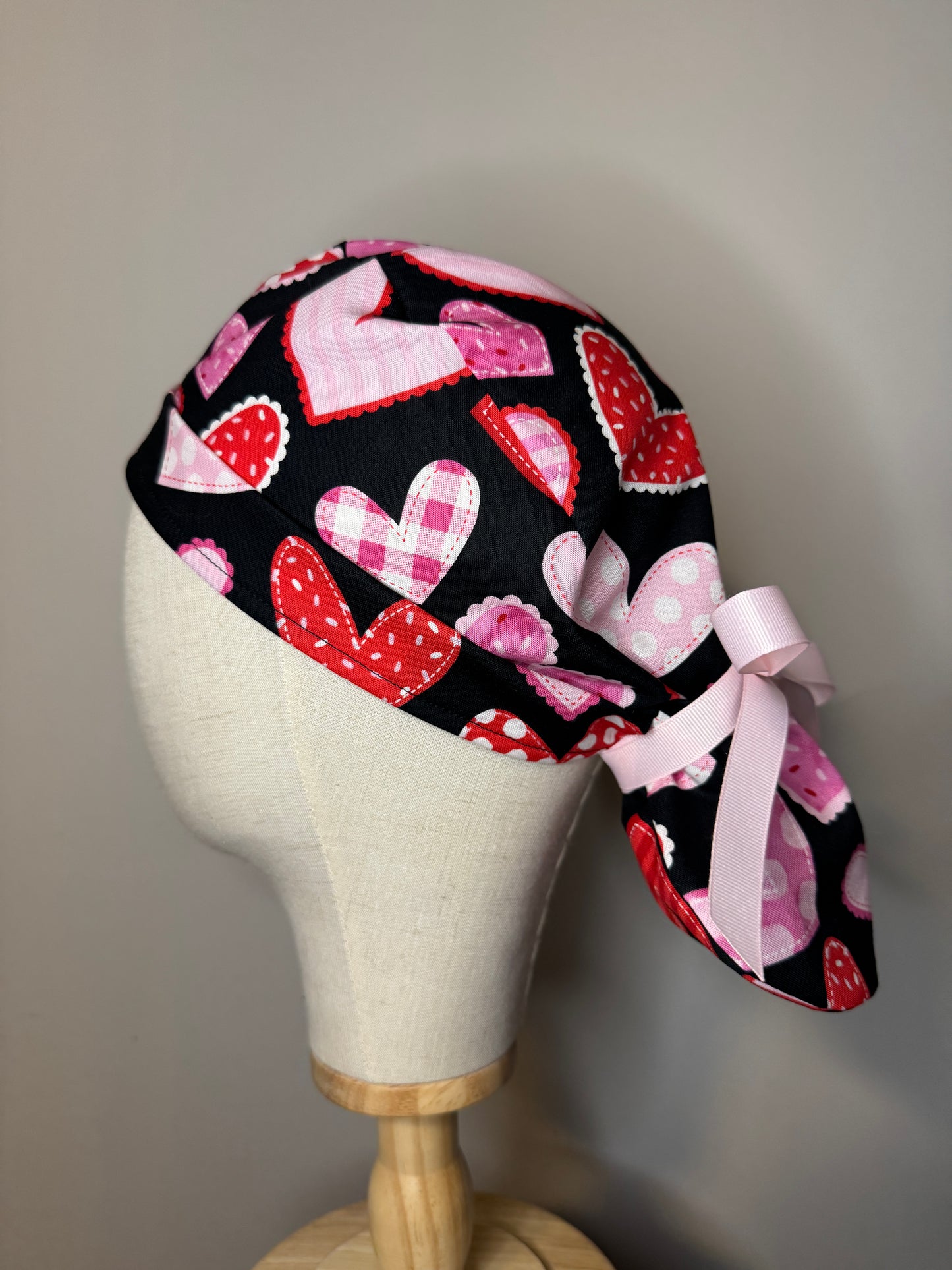 Large Hearts on Black Scrub Cap - Multiple Styles*