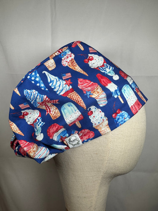 Patriotic Ice Cream Treats Scrub Cap - Satin Lining Available - Multiple Styles