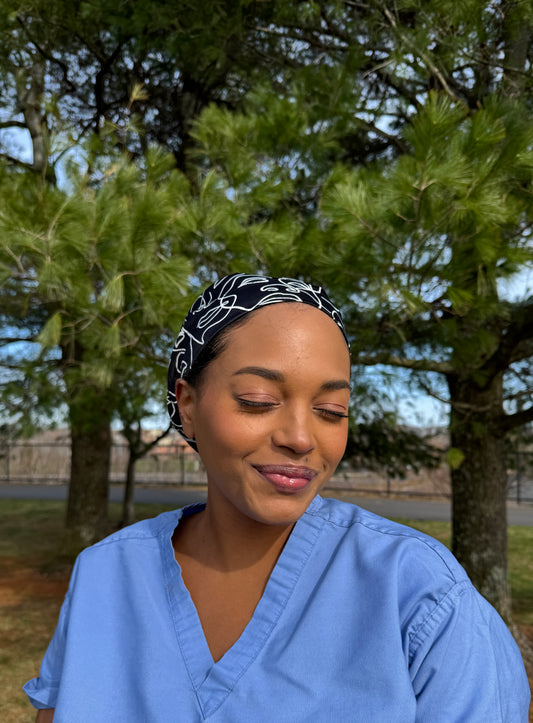 Abstract Faces Silky Satin Charmeuse Scrub Caps - European Style