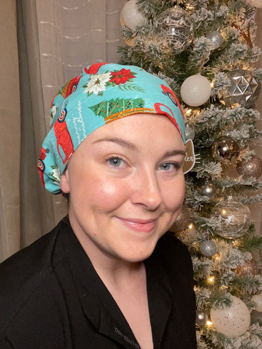 Red Truck & trees on Blue Scrub Cap - Multiple Styles*