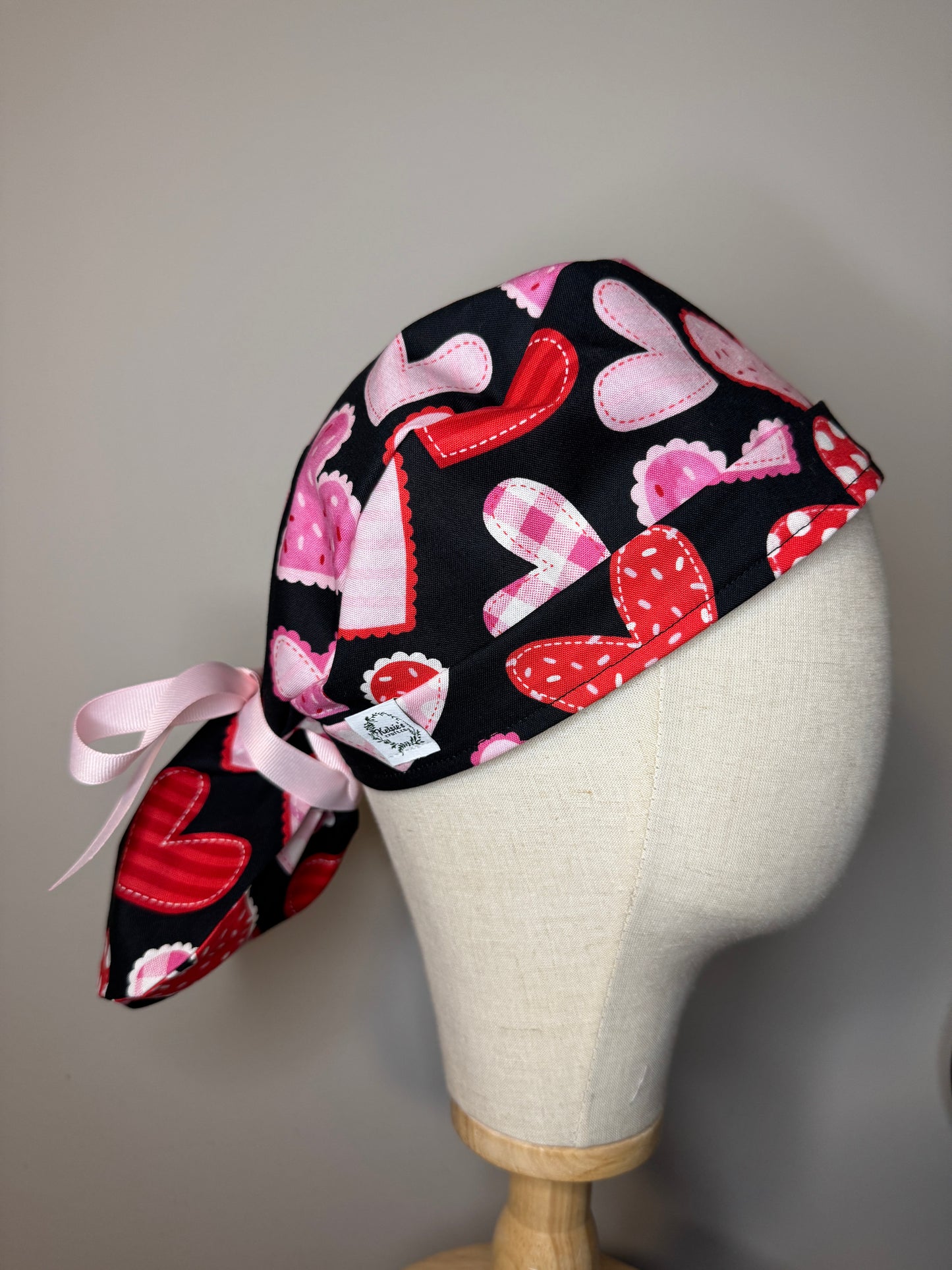 Large Hearts on Black Scrub Cap - Multiple Styles*