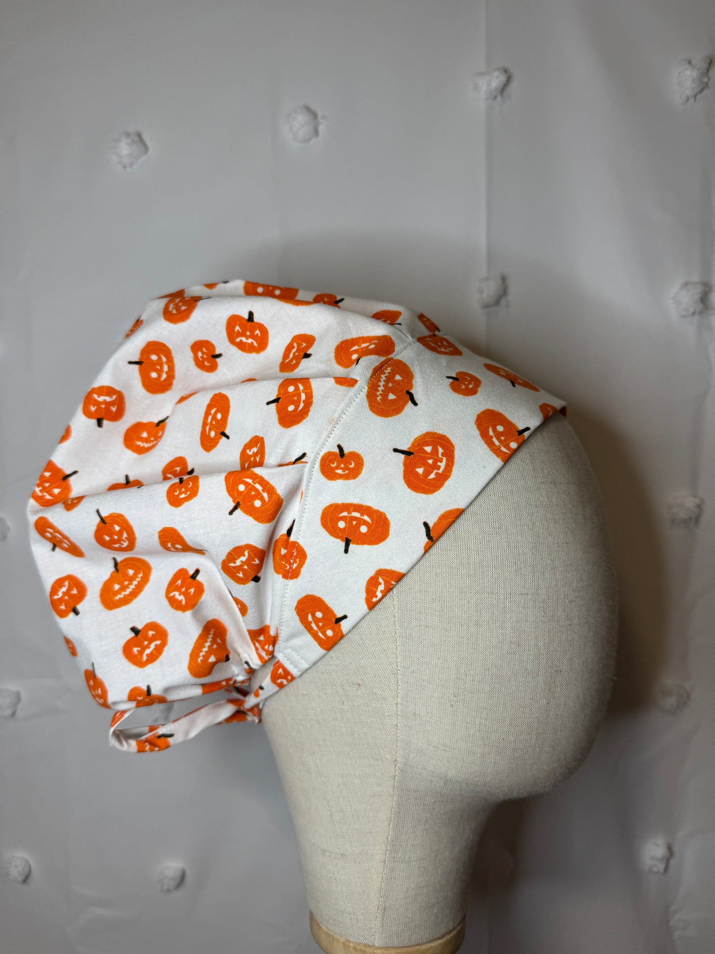 Pumpkins On White Scrub Cap - Glow In The Dark - Satin Lining Available - Multiple Styles