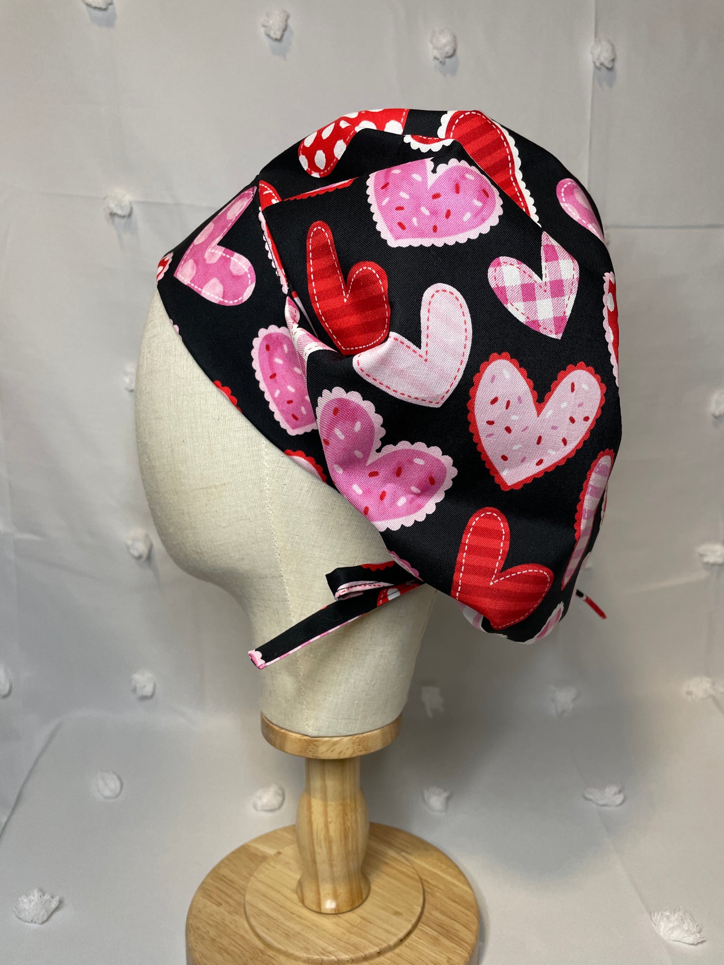 Large Hearts on Black Scrub Cap - Multiple Styles*