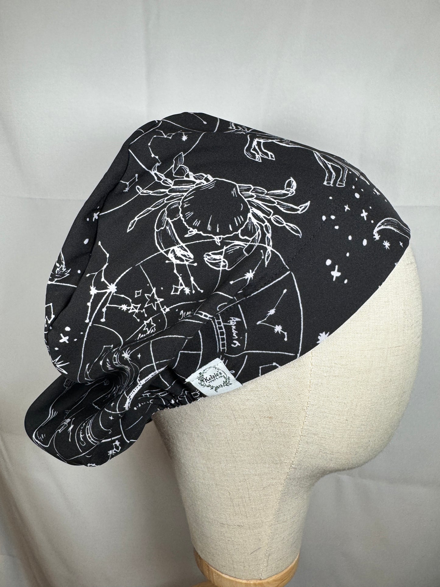 Black Astrology Silky Smooth Chiffon Stretch Scrub Cap - European Style