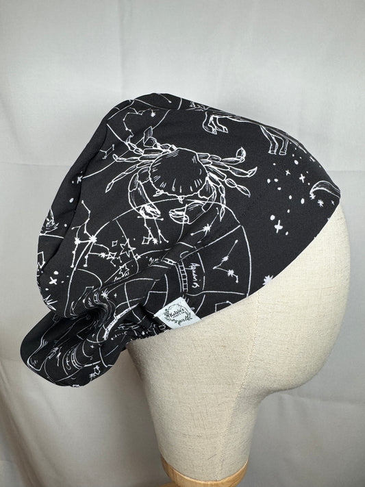 Black Astrology Silky Smooth Chiffon Stretch Scrub Cap - European Style