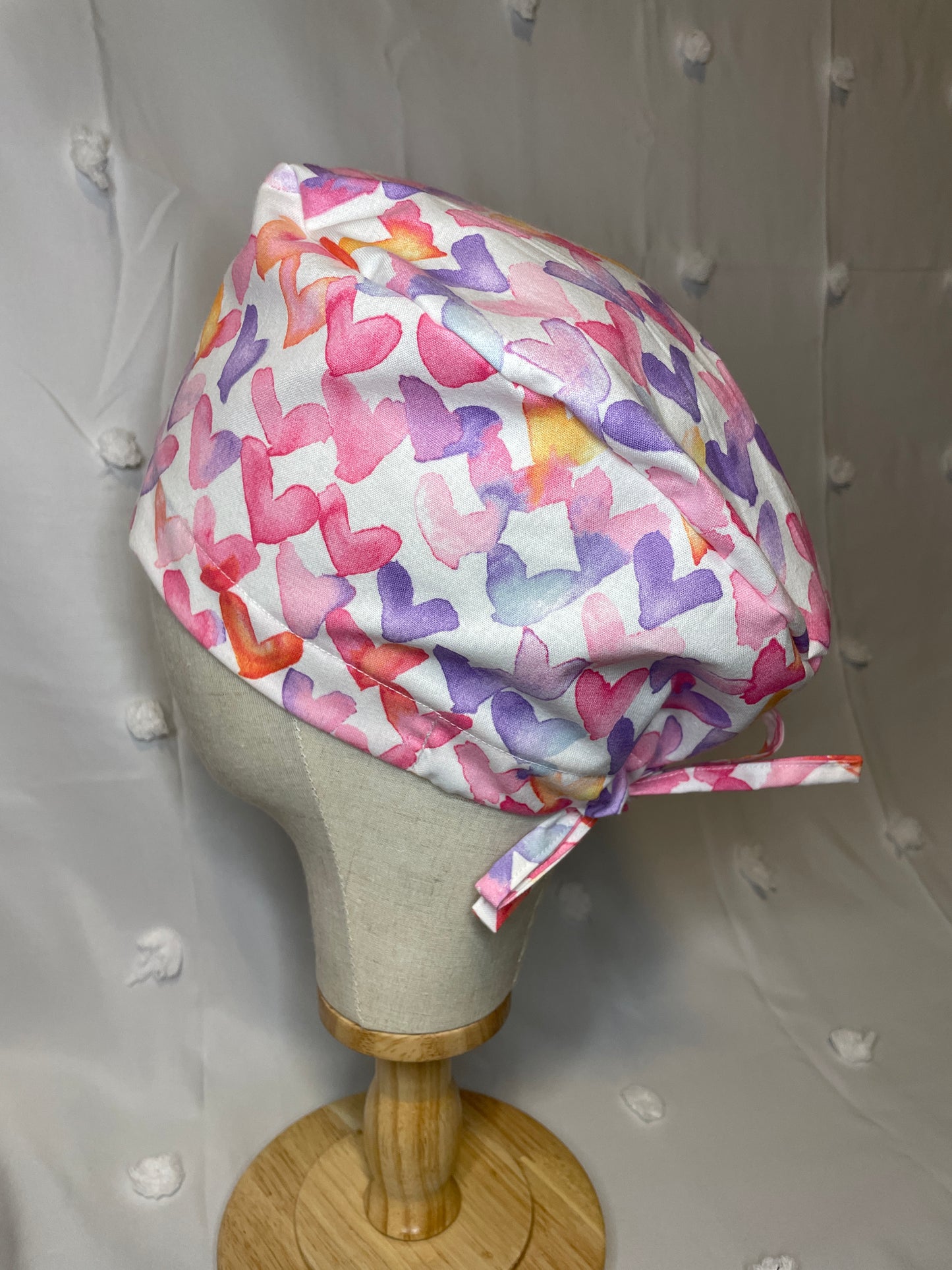 Water Color Hearts Scrub Cap - Satin Lining Available - Multiple Styles