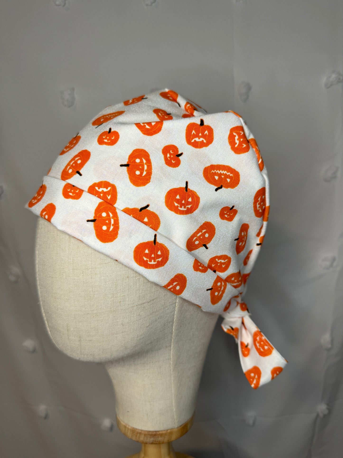 Pumpkins On White Scrub Cap - Glow In The Dark - Satin Lining Available - Multiple Styles