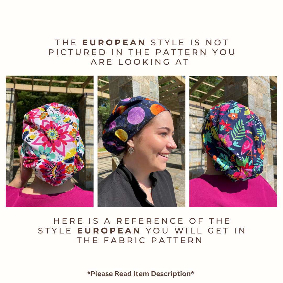 Abstract Faces Silky Satin Charmeuse Scrub Caps - European Style