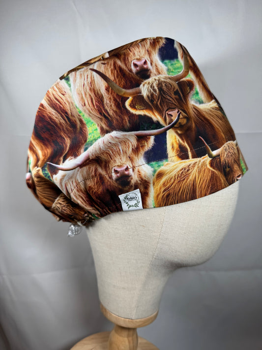 Vibrant Highland Cows Scrub Cap - Satin Lining Available - Multiple Styles