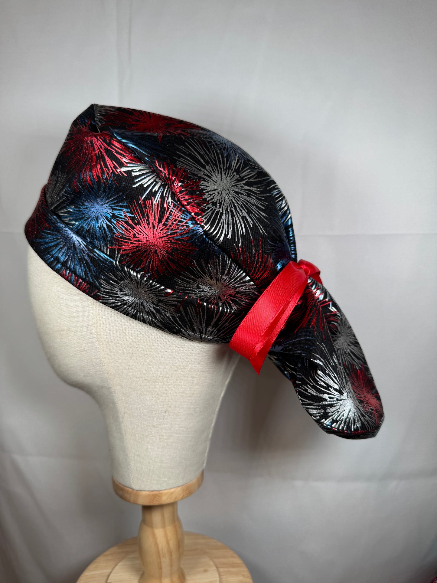 Metallic Fireworks Scrub Cap - Satin Lining Available - Multiple Styles