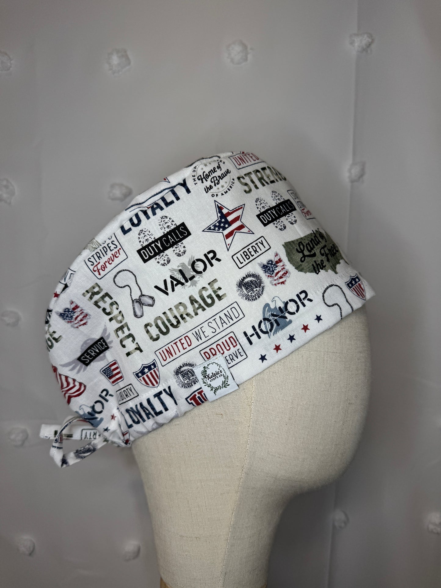 Patriotic Military Scrub Cap - Satin Lining Available - Multiple Styles