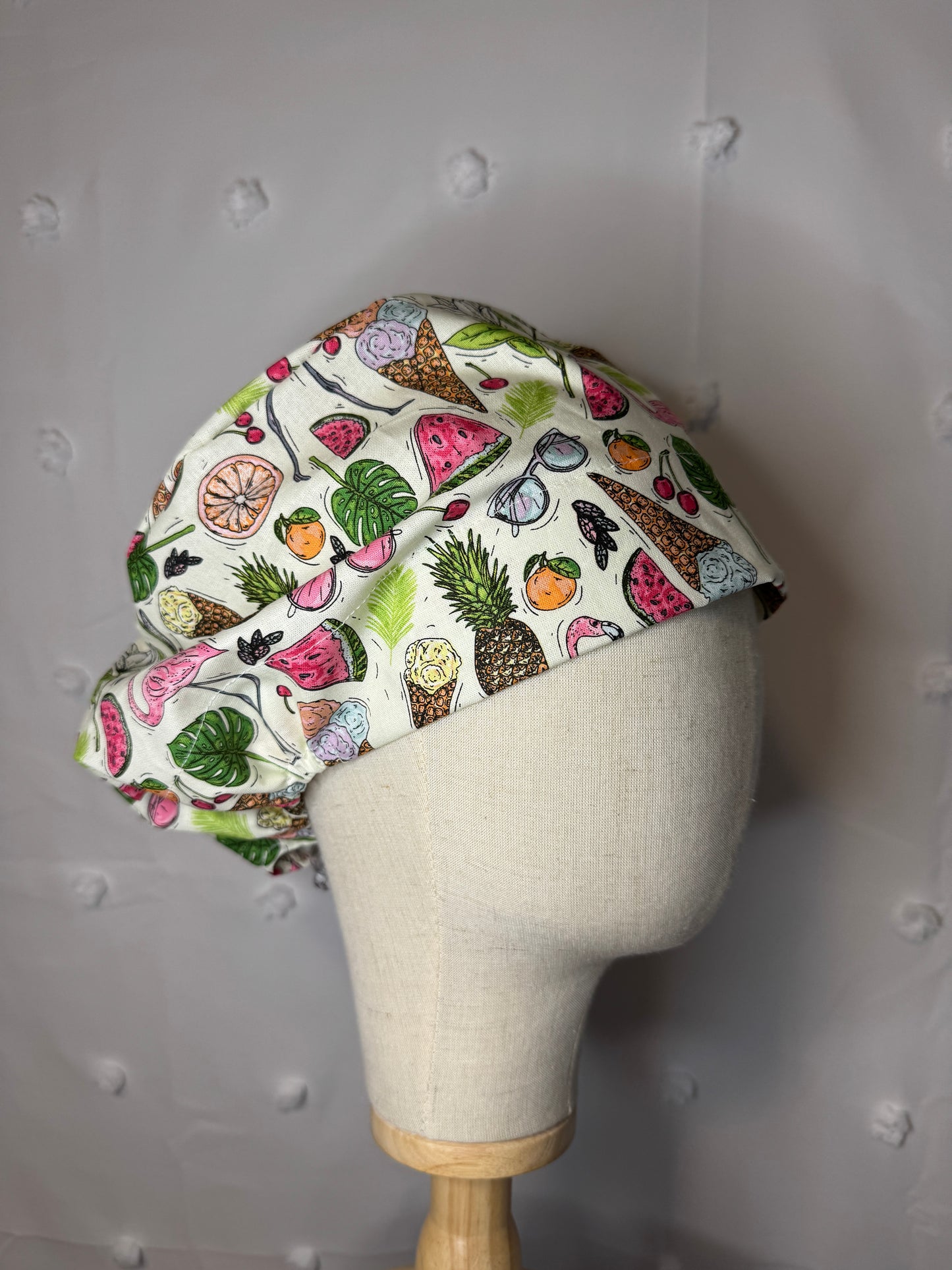 Retro Flamingos & Ice Cream Scrub Cap - Satin Lining Available - Multiple Styles