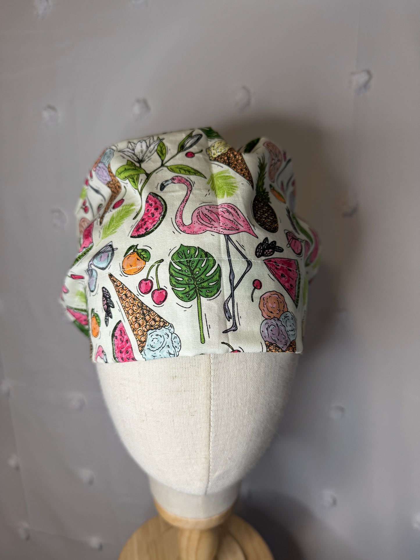 Retro Flamingos & Ice Cream Scrub Cap - Satin Lining Available - Multiple Styles