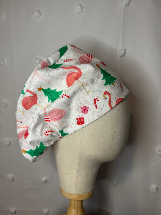 Christmas Flamingos Scrub Cap - Satin Lining Available - Multiple Styles