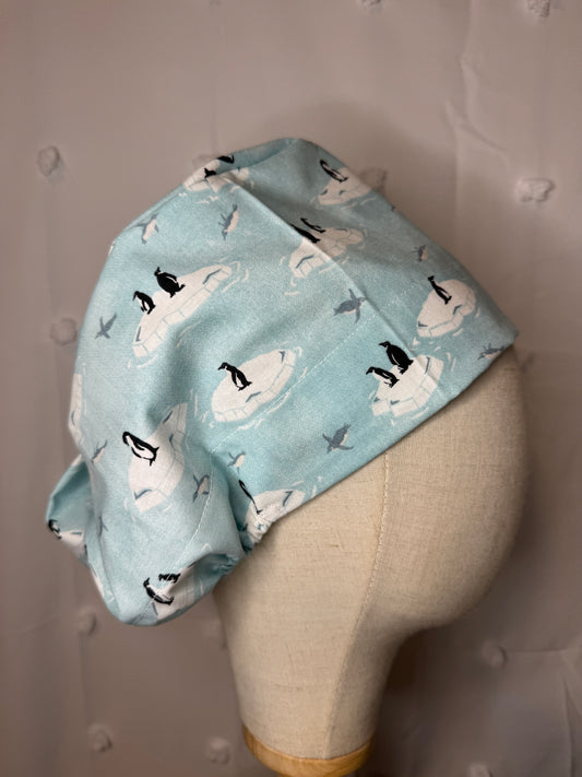 Penguins on Ice Scrub Cap - Satin Lining Available.- Multiple Styles