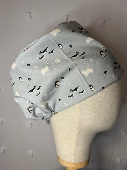 Arctic Animals on Ice Scrub Cap - Satin Lining Available -Multiple Styles