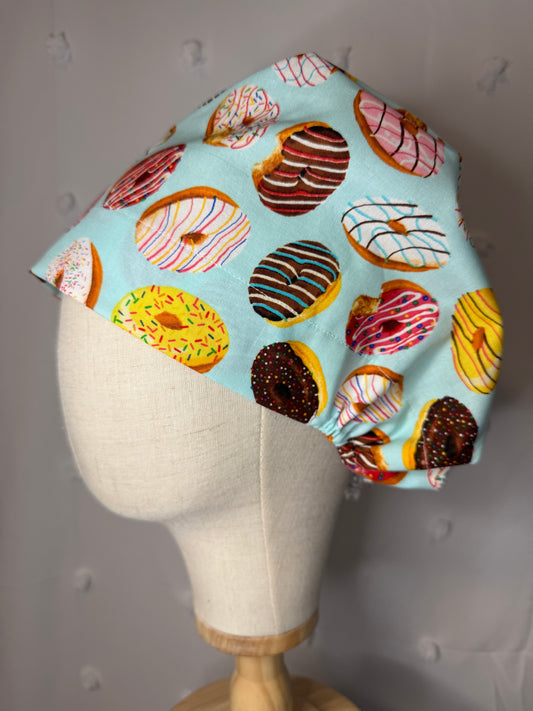 Donuts on Blue Scrub Cap - Satin Lining Available - Multiple Styles