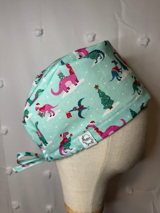 Christmas Dinos Scrub Cap - Satin Lining Available - Multiple Styles