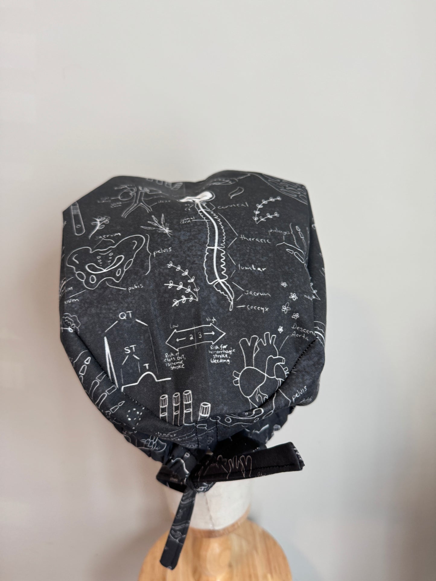 Sketched Anatomy on Black Scrub Cap - Multiple Styles