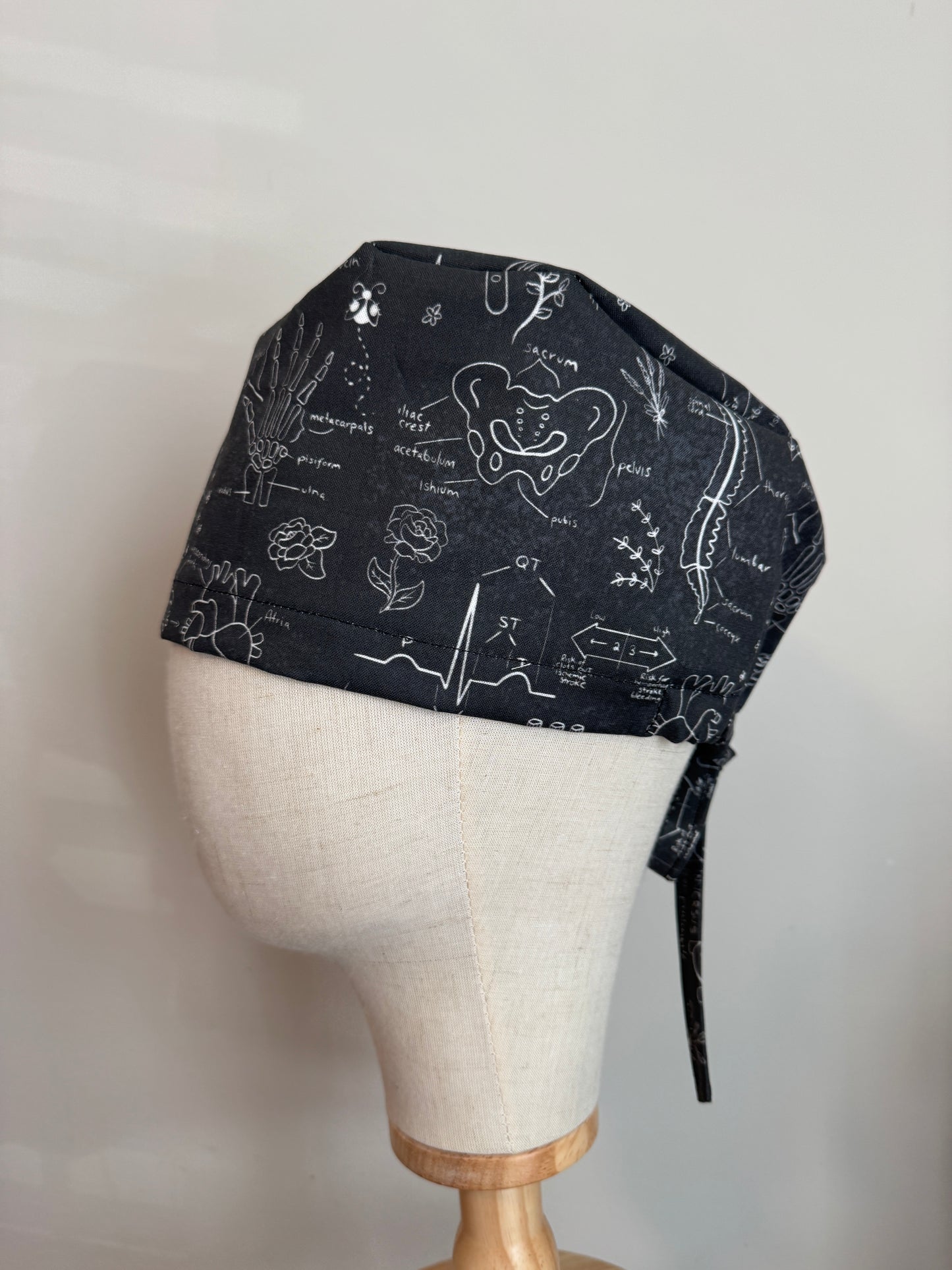 Sketched Anatomy on Black Scrub Cap - Multiple Styles