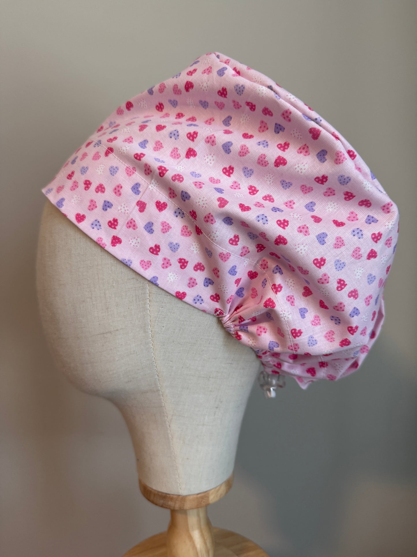 Small Polkadot Hearts on Pink Scrub Cap - Multiple Styles