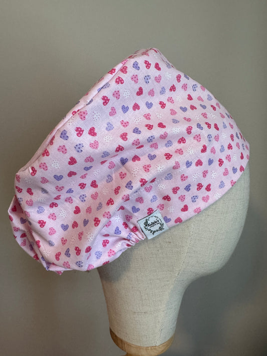 Small Polkadot Hearts on Pink Scrub Cap - Multiple Styles