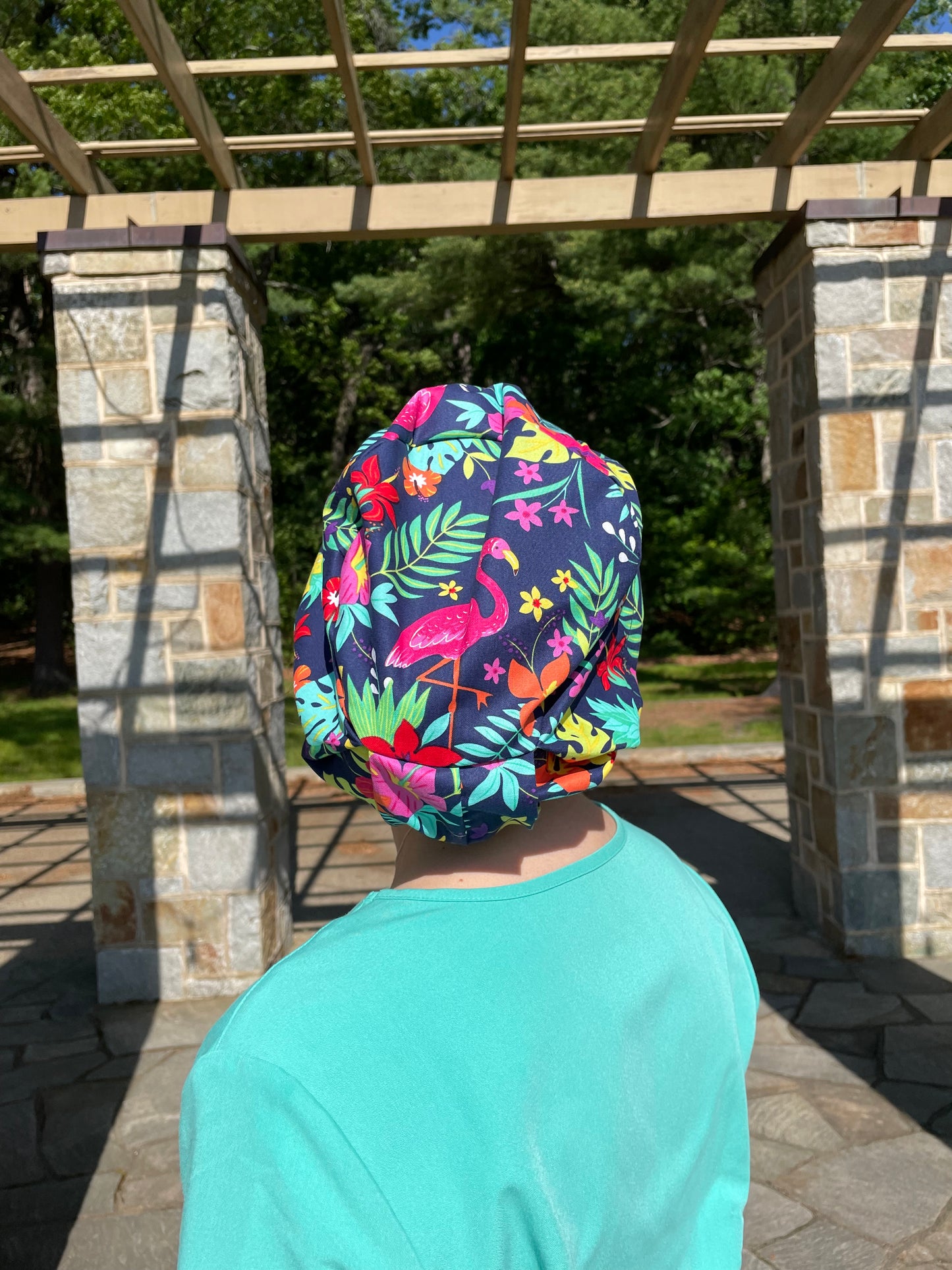 Navy Tropical Scrub Cap - Satin Lining Available - Multiple Styles