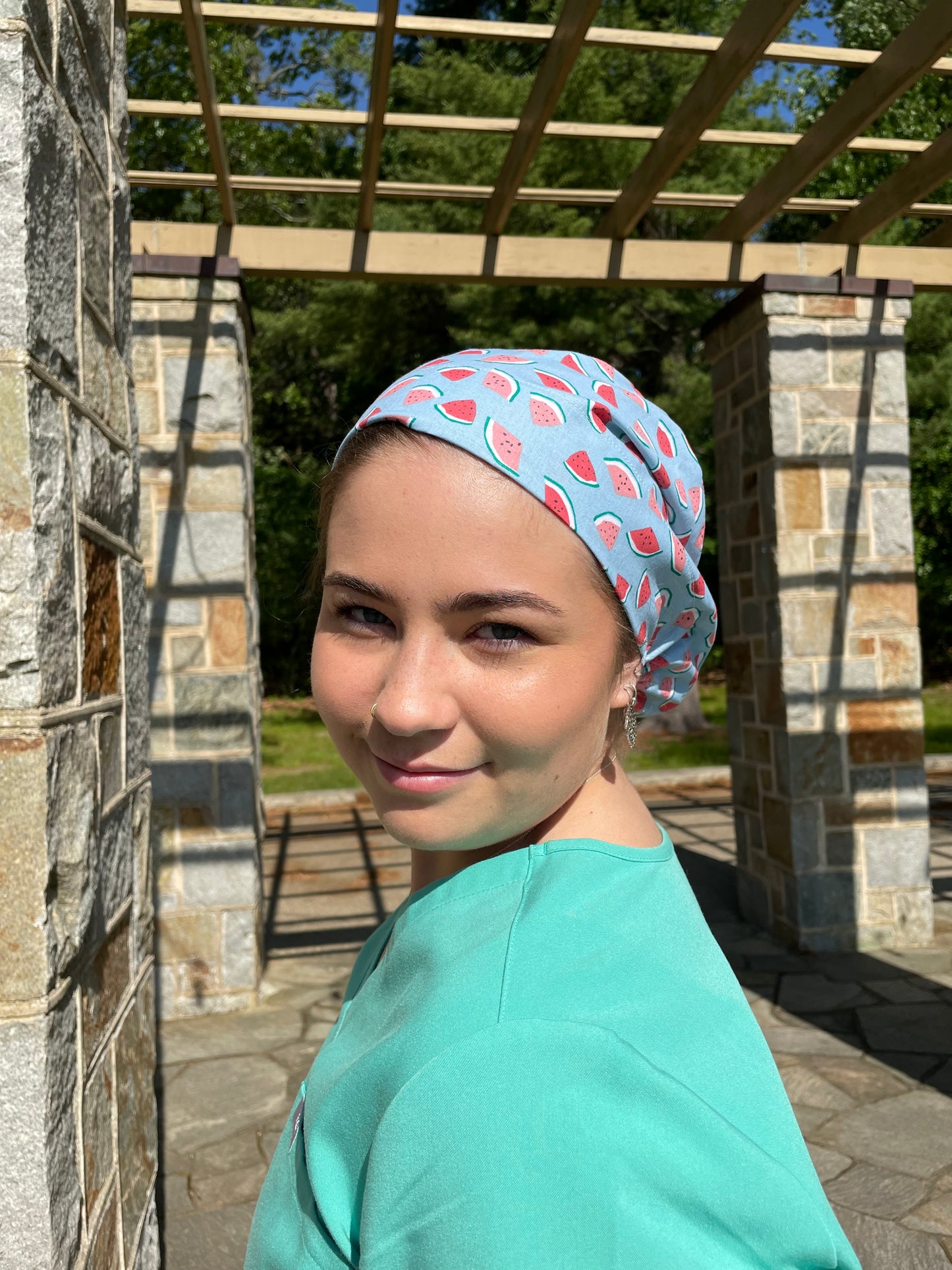 Mini Watermelon on Blue Scrub Cap - Multiple Styles