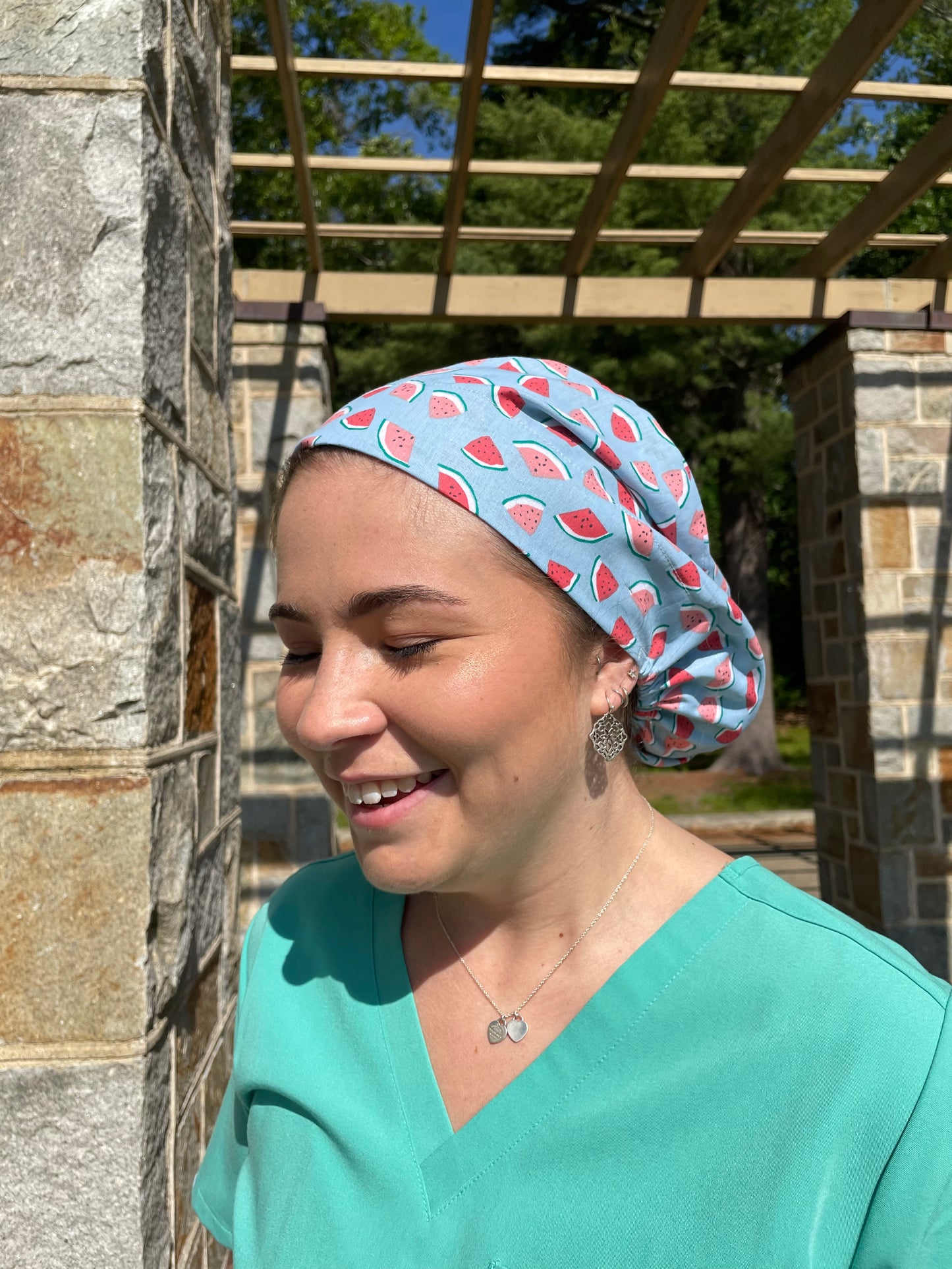 Mini Watermelon on Blue Scrub Cap - Multiple Styles