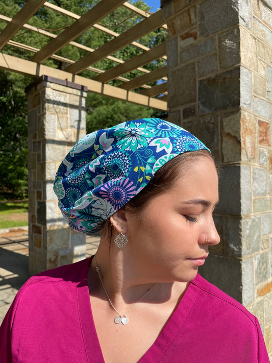 Purple and Blue Floral Paisley Scrub Cap - Multiple Styles