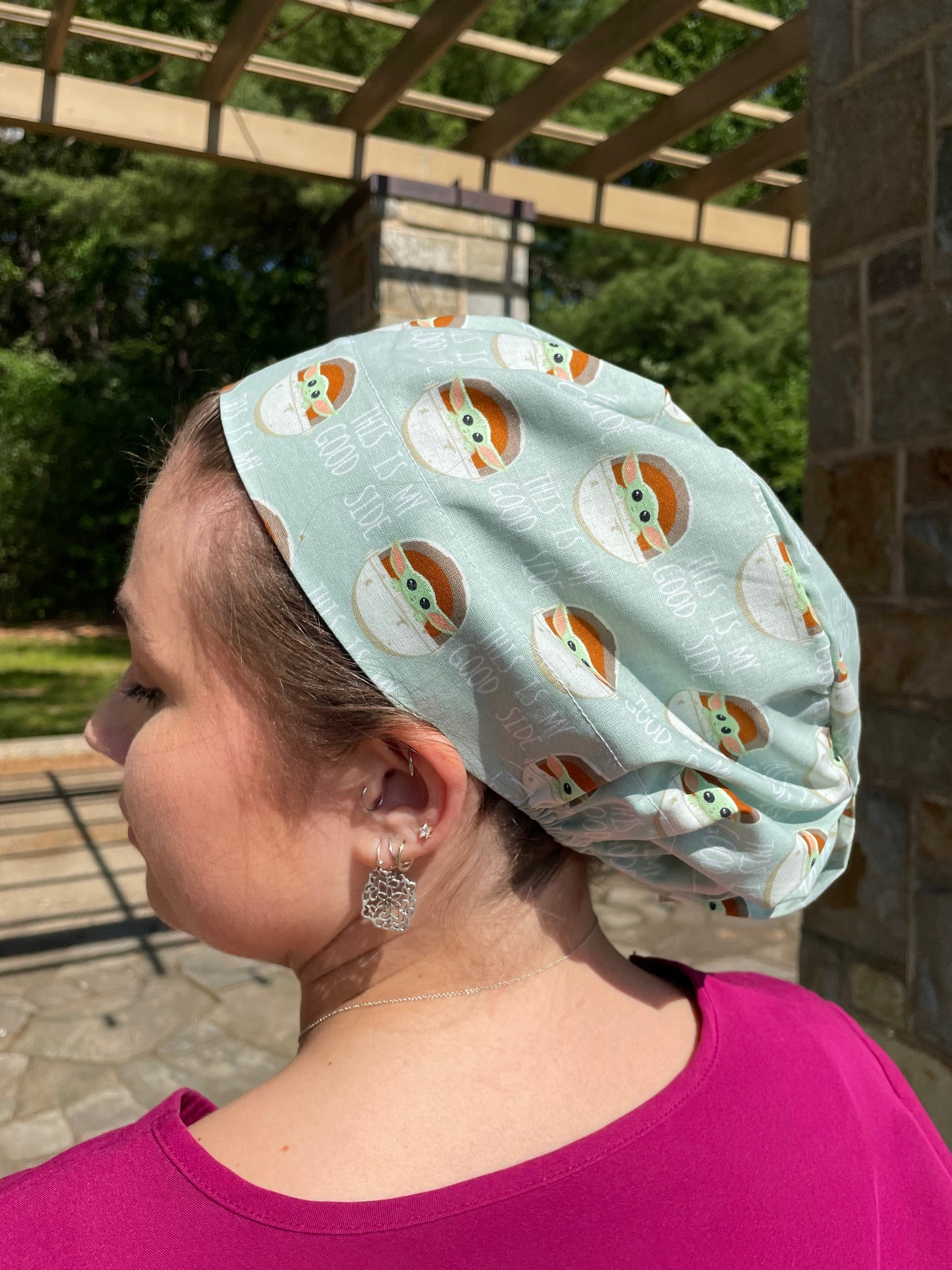Scrub Cap in Baby Yoda "This is My Good Side" Fabric- Multiple Styles