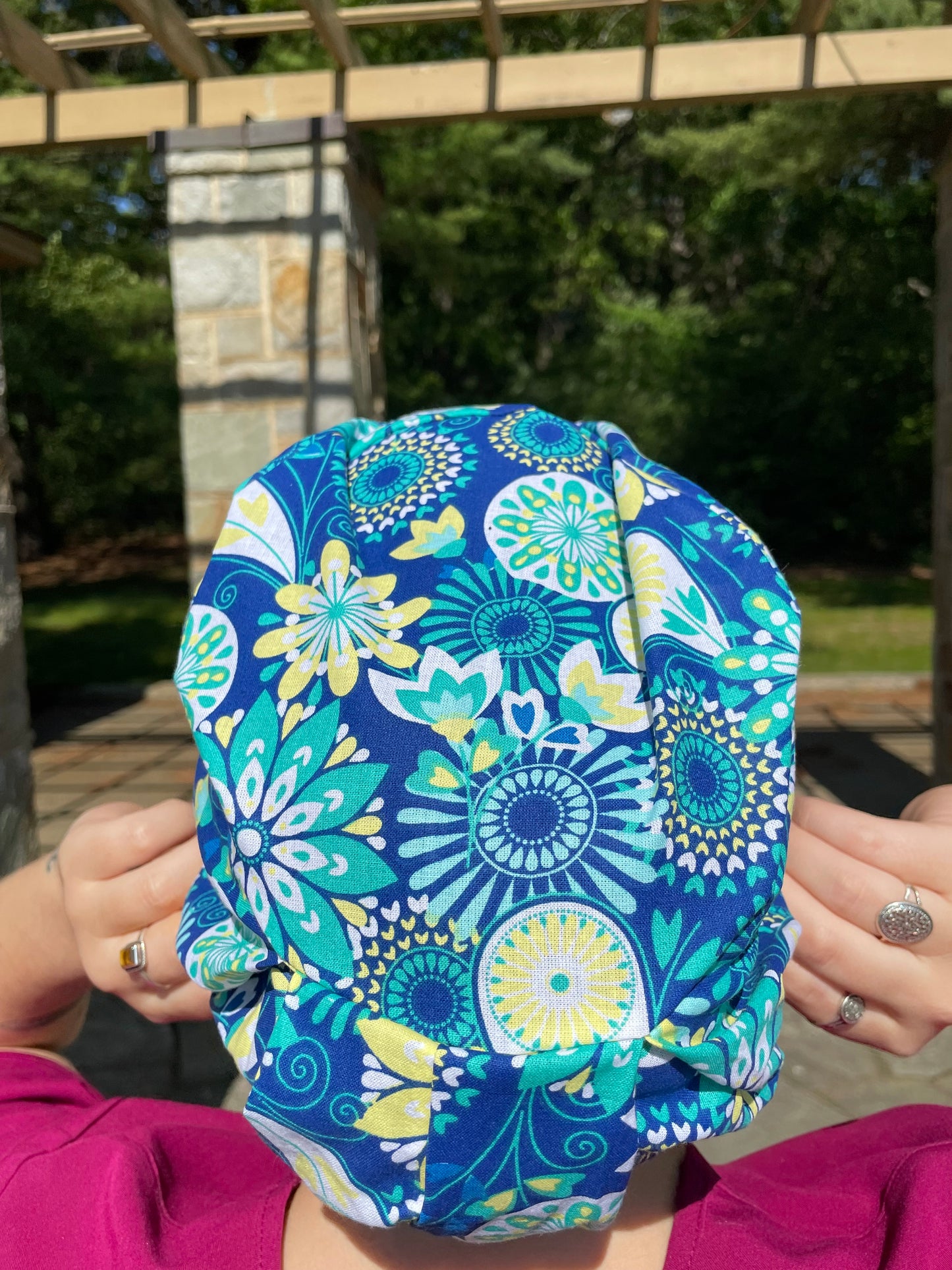 Yellow and Blue Floral Paisley Scrub Cap - Multiple Styles