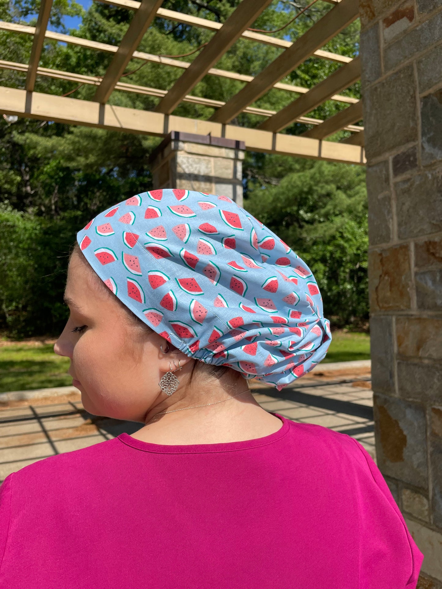 Mini Watermelon on Blue Scrub Cap - Multiple Styles