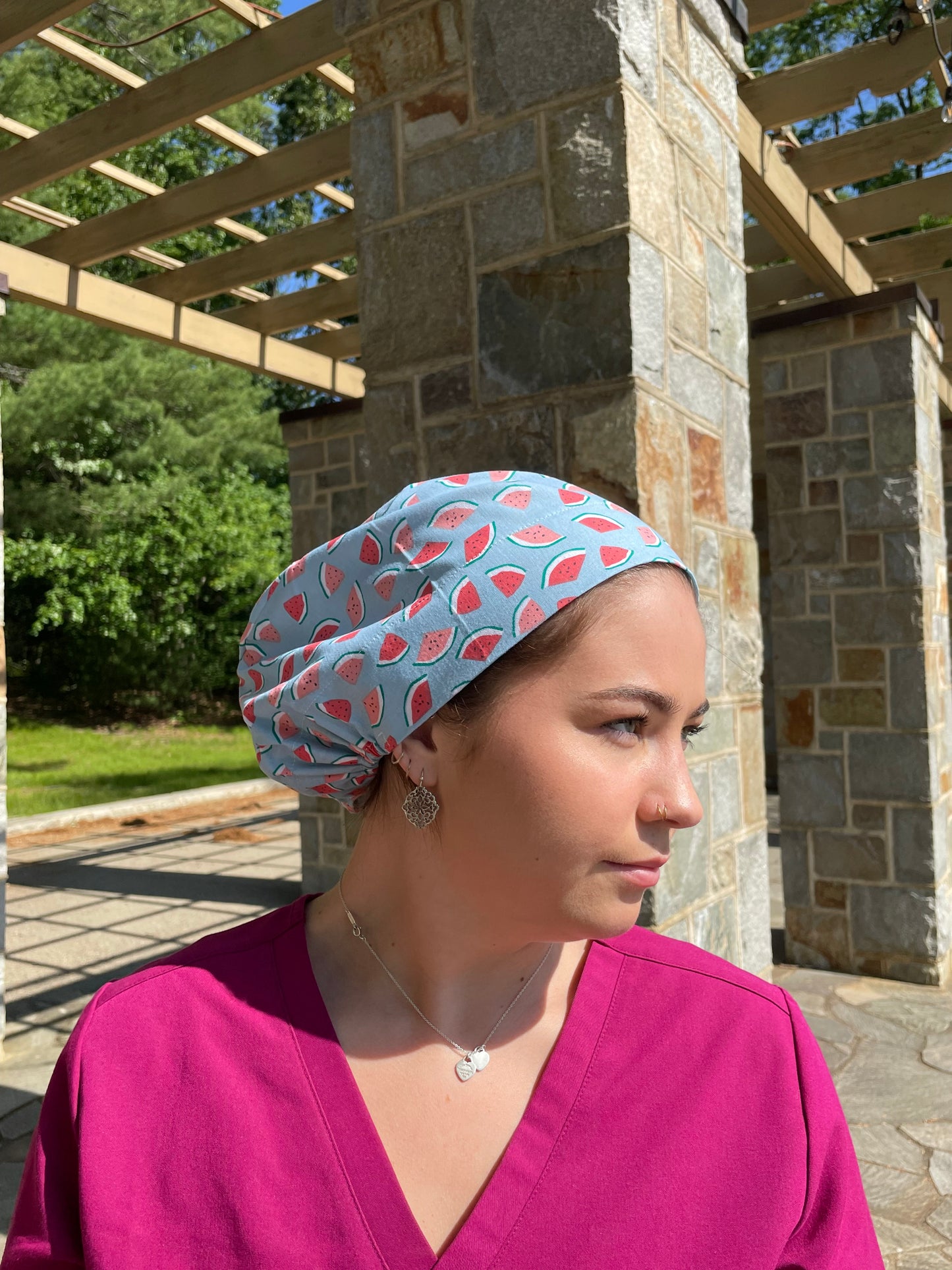 Mini Watermelon on Blue Scrub Cap - Multiple Styles