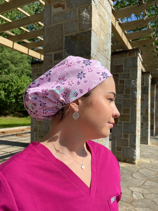 Purple Floral Scrub Cap - European Style*