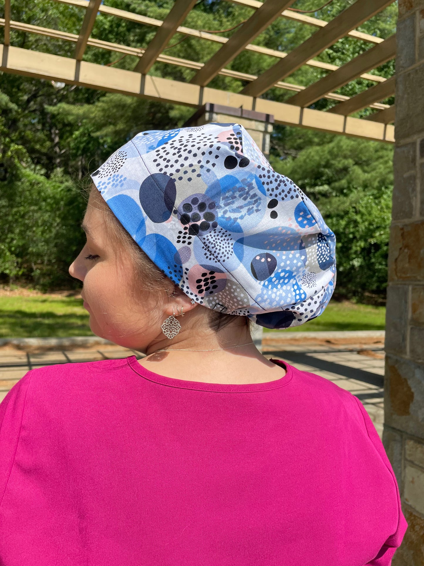 Multicolored Blue Dots Scrub Cap - Multiple Style