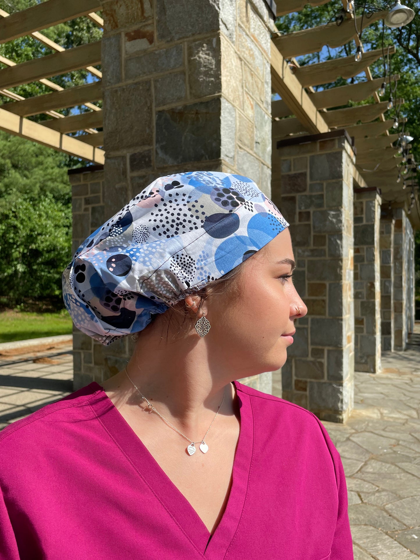 Multicolored Blue Dots Scrub Cap - Multiple Style