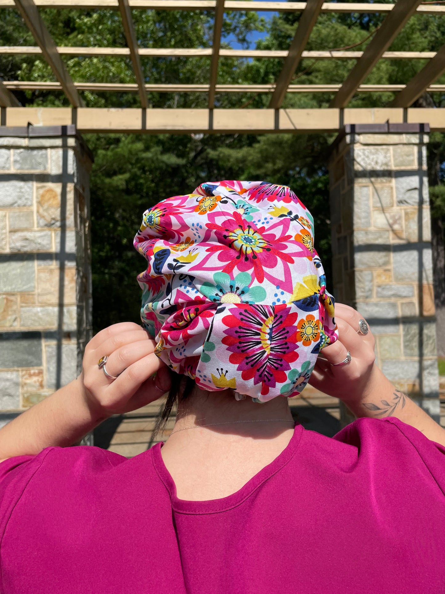 Pink Bright Floral Scrub Cap - Multiple Styles