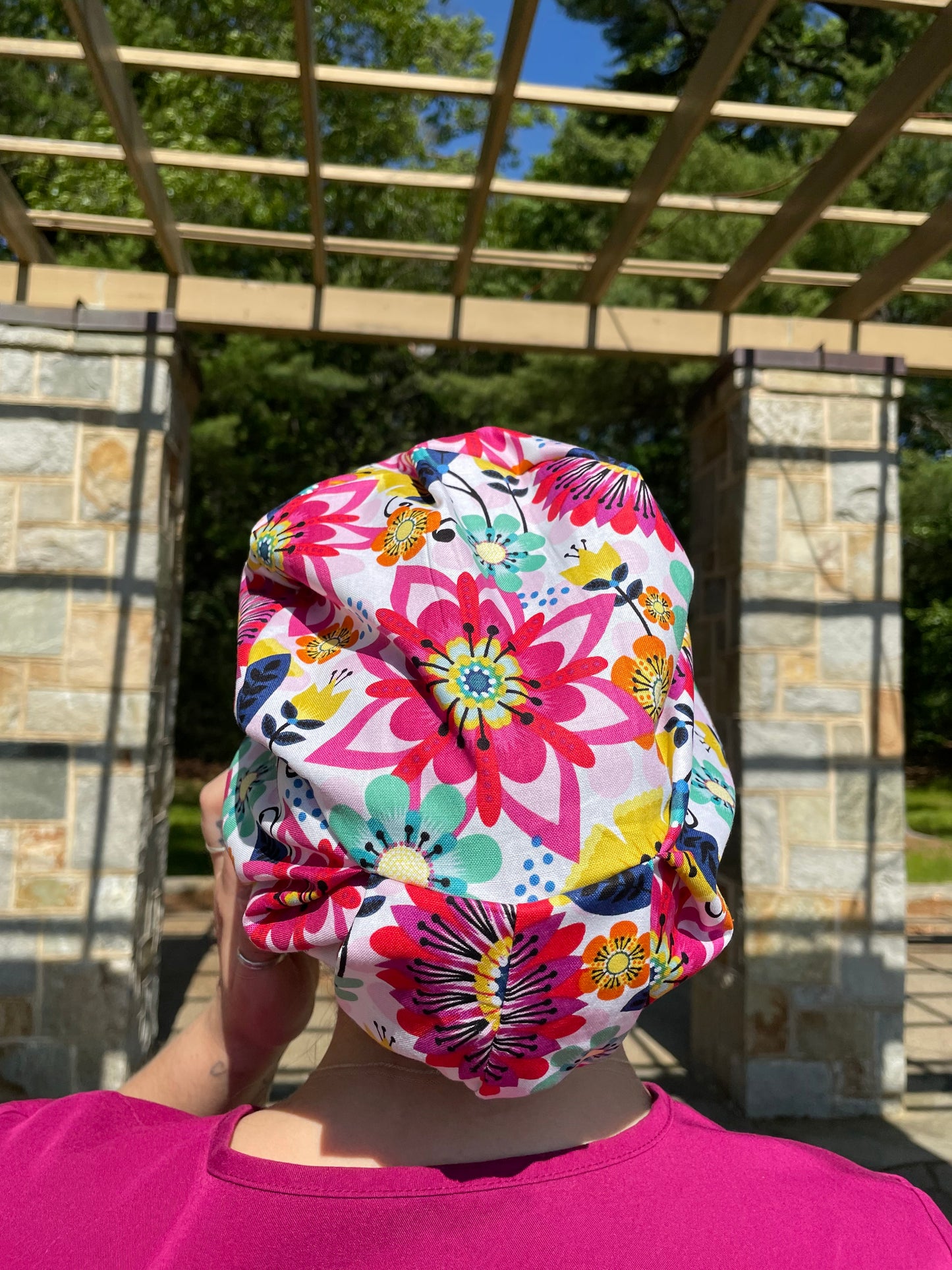 Pink Bright Floral Scrub Cap - Multiple Styles