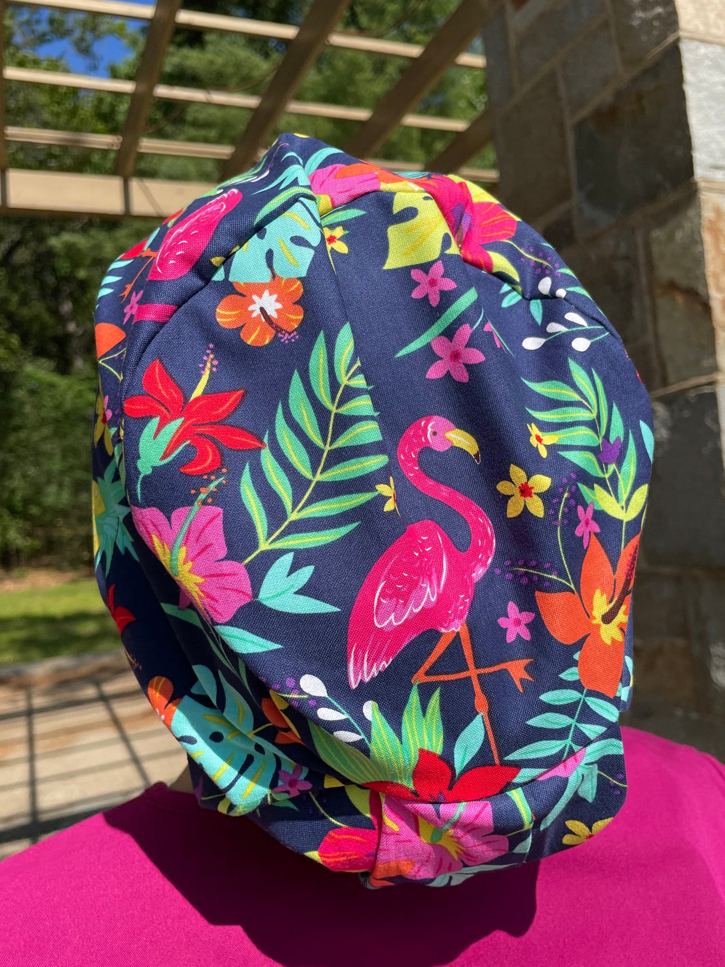 Navy Tropical Scrub Cap - Satin Lining Available - Multiple Styles