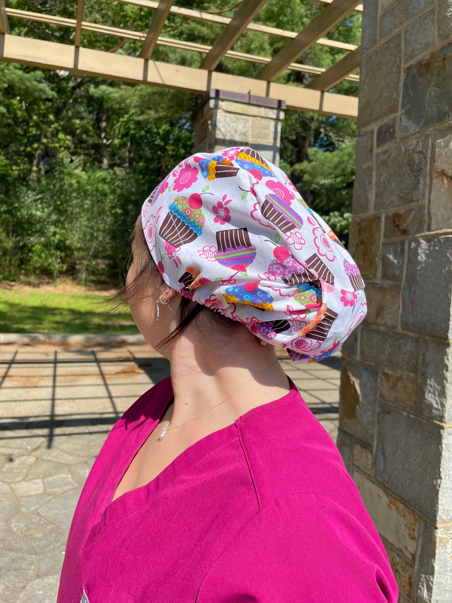 Cupcakes on White Scrub Cap - Multiple Styles