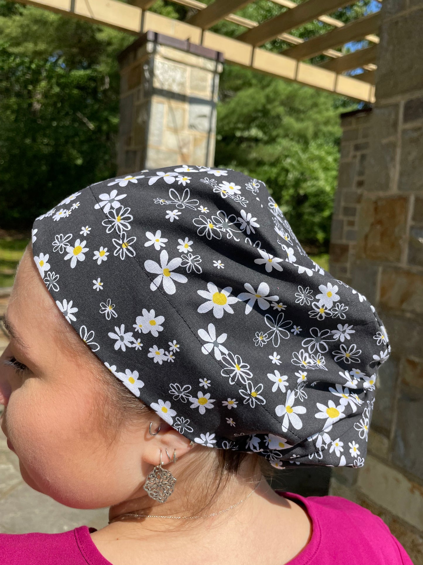 Daisies on Black Scrub Cap - Multiple Styles