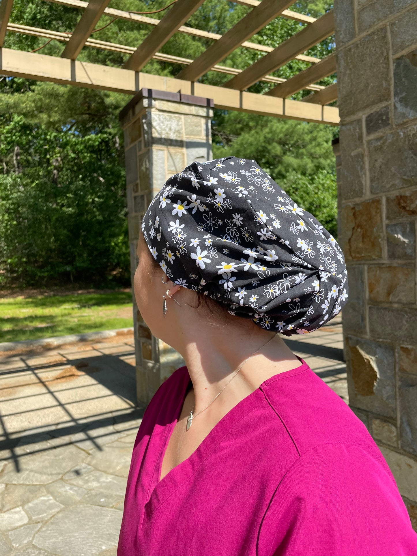 Daisies on Black Scrub Cap - Multiple Styles
